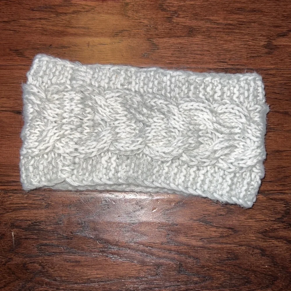 Light grey white knit head ear headband outerwear cold weather headwrap 9”x 4.5”